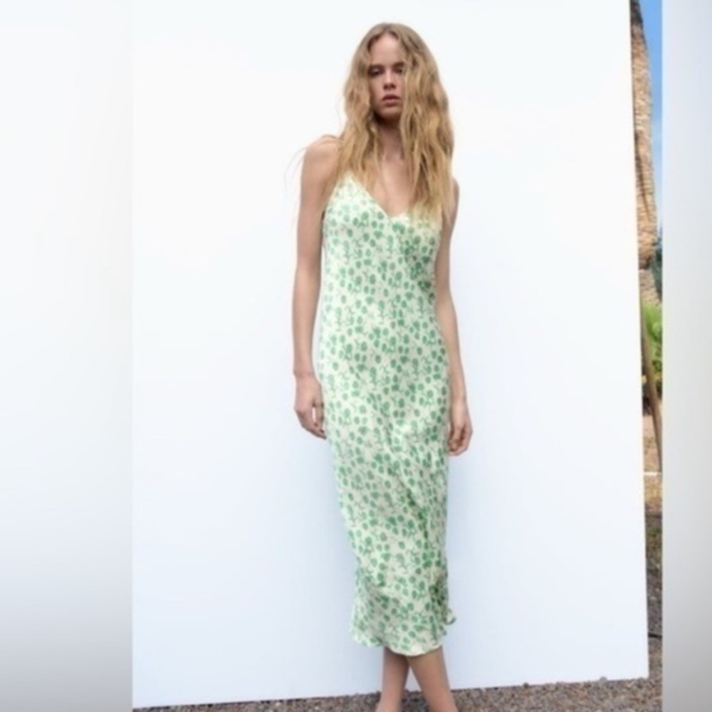 NWT Zara satin Lara floral midi slip on dress size S